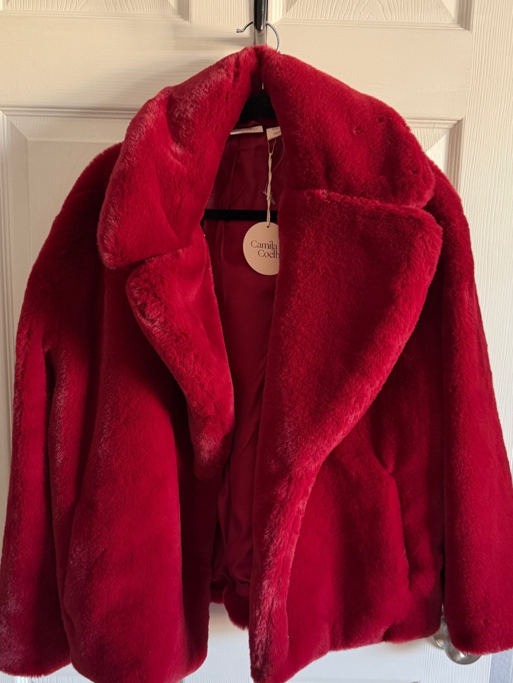 Camila Coelho Plush Red Teddy Jacket